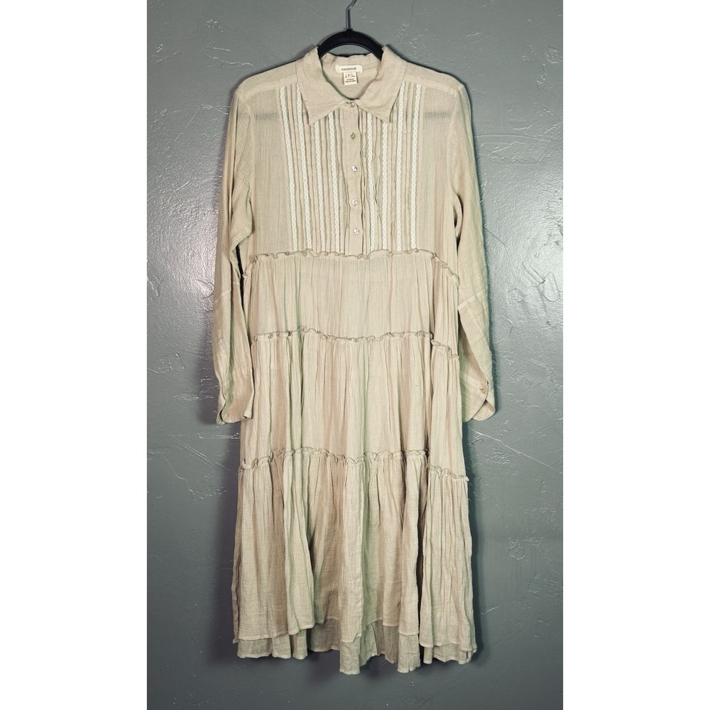 Sundance Enchanted Days pintuck tiered midi dress L 100% Cotton Cottage Core - Picture 1 of 14